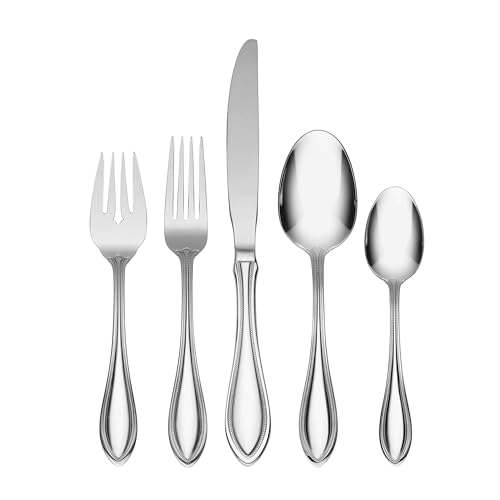 Oneida Silverware Set For 8, American Harmony 45-Piece Everyday Flatware Set with Serving Utensils, Service For 8, Stainless Steel, Knives Spoons and Forks Set, Dishwasher Safe, (Silver, 45 Piece) - Image 1
