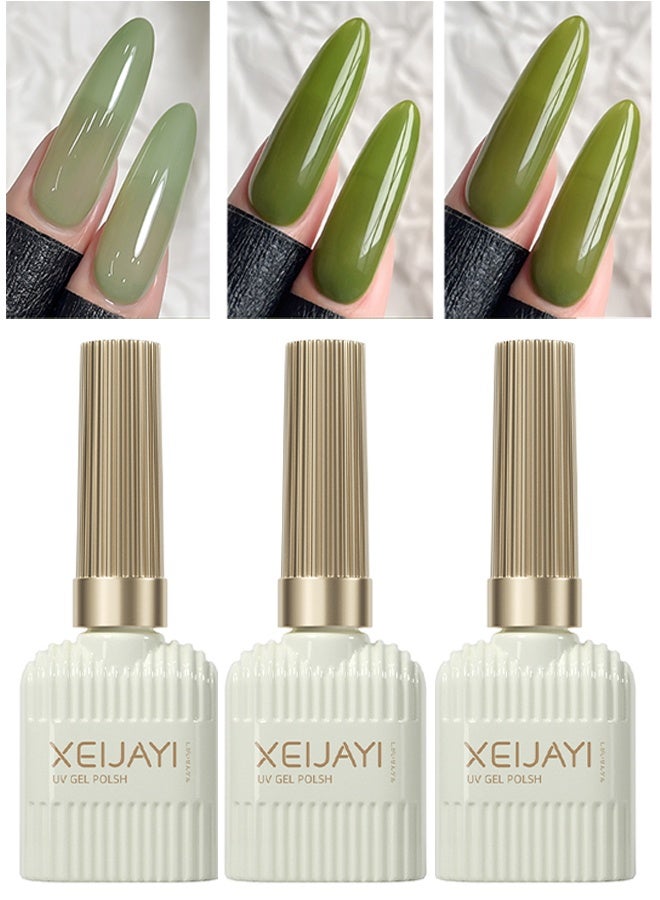 XEIJAYI UV Gel Polsh,Green Jelly Glass Gel Nail Polish Set 3pcs Clear Crytal Army Dark JadeTransparent Sheer Amber Series Milky Diamond  Gel Varnish LED UV Curing Requires - Image 1