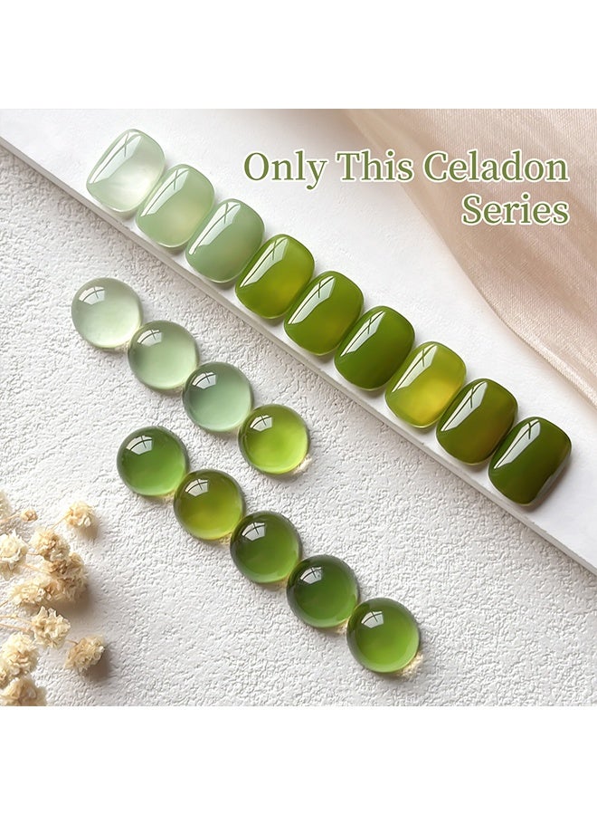 XEIJAYI UV Gel Polsh,Green Jelly Glass Gel Nail Polish Set 3pcs Clear Crytal Army Dark JadeTransparent Sheer Amber Series Milky Diamond  Gel Varnish LED UV Curing Requires - Image 4