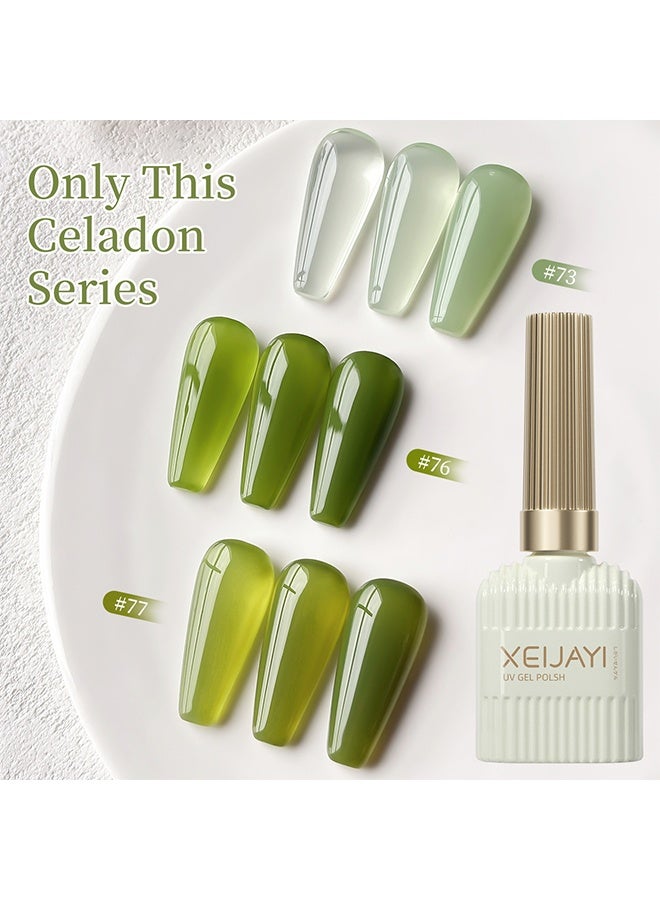 XEIJAYI UV Gel Polsh,Green Jelly Glass Gel Nail Polish Set 3pcs Clear Crytal Army Dark JadeTransparent Sheer Amber Series Milky Diamond  Gel Varnish LED UV Curing Requires - Image 2