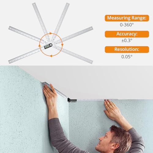 Neoteck 12 inch/30cm Stainless Steel Digital Angle Finder Protractor Ruler with Data Holding Function for Woodworking Construction Repairing - Image 3