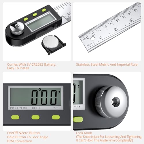 Neoteck 12 inch/30cm Stainless Steel Digital Angle Finder Protractor Ruler with Data Holding Function for Woodworking Construction Repairing - Image 2