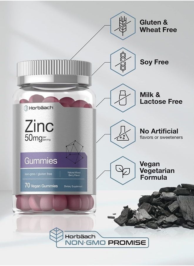 Horbäach - Zinc 50mg Gummies | 70 Count | Natural Mixed Berry Flavor | Vegan, Non-GMO and Gluten Free Formula | Zinc Citrate Dietary Supplement | by Horbaach - Image 1