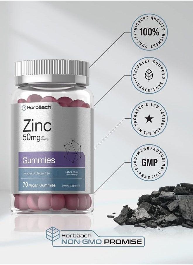 Horbäach - Zinc 50mg Gummies | 70 Count | Natural Mixed Berry Flavor | Vegan, Non-GMO and Gluten Free Formula | Zinc Citrate Dietary Supplement | by Horbaach - Image 1