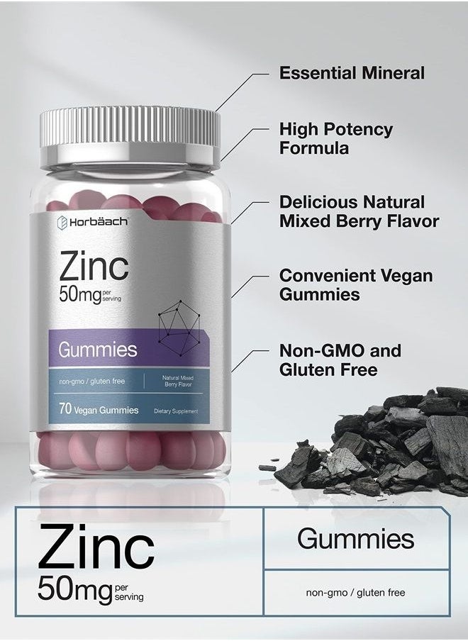 Horbäach - Zinc 50mg Gummies | 70 Count | Natural Mixed Berry Flavor | Vegan, Non-GMO and Gluten Free Formula | Zinc Citrate Dietary Supplement | by Horbaach - Image 1