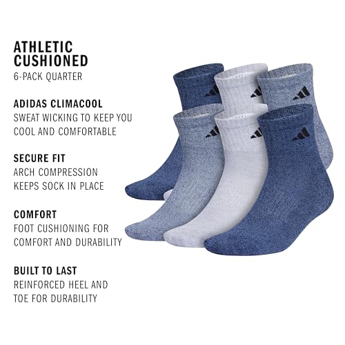 adidas Men's Socks, Athletic Cushioned Quarter 6-Pack, Ankle Fit with Arch Support - Image 2