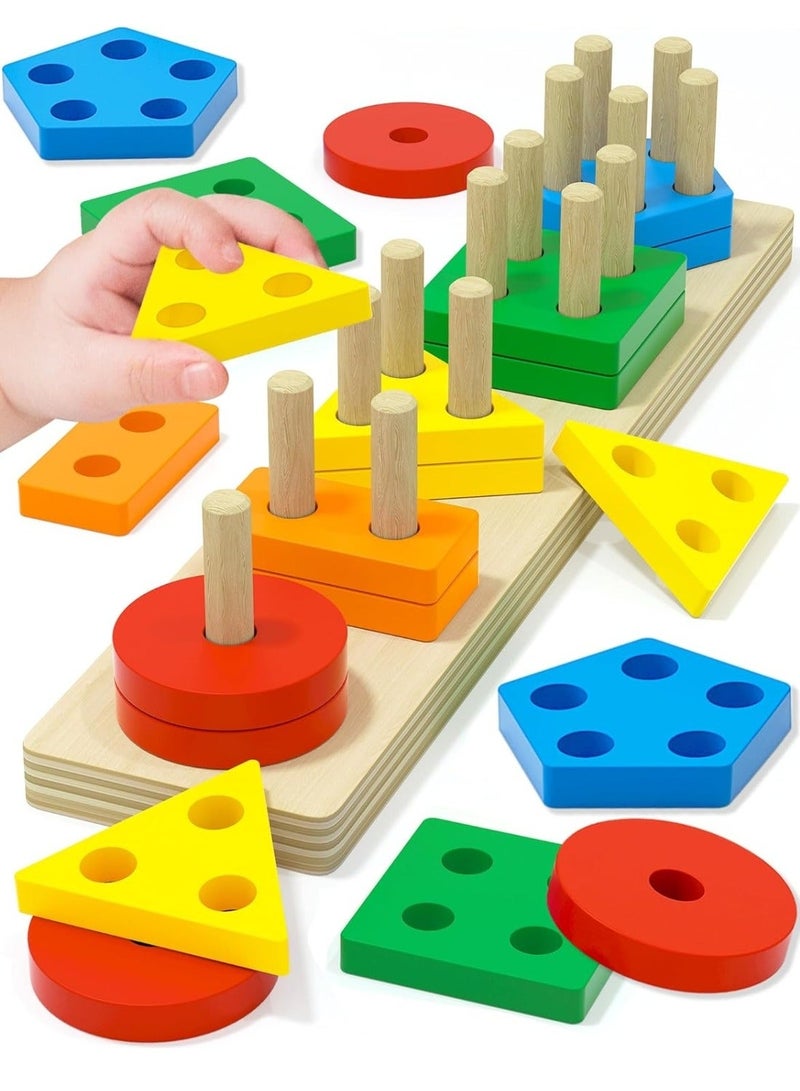 ZedPlay Montessori Toys for 1 2 3 Year Old Boy Girl, Toys for Ages 2-4 Toddlers Kids Baby, 1 2 Year Old Birthday Gifts, Wooden Learning Puzzles Shape Sorter Toy for Toddlers 1-3 - Image 1