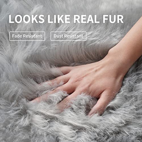 Tangsoo Faux Fur Rug Sofa Chairs Cover, Grey Small Rug for Bedroom, 2X3 Shaggy Furry Rugs for Kids Room, Shag Fluffy Rugs for Nursery Room, Soft Fuzzy Plush Carpet, Cute Floor Dorm Decor - Image 4