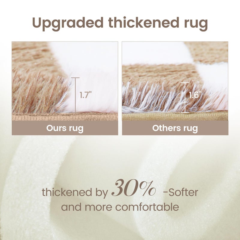 TOOHUB Super Soft Rug for Bedroom, 6x9 Ft Beige and White Area Rug Classic Checkered Shaggy Anti-Skid High Pile Soft Fluffy Rug Fuzzy Carpet for Living Room Bedroom Kids Room Nursery, Dorm Home Decor - Image 4