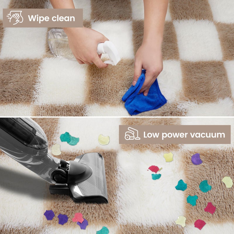 TOOHUB Super Soft Rug for Bedroom, 6x9 Ft Beige and White Area Rug Classic Checkered Shaggy Anti-Skid High Pile Soft Fluffy Rug Fuzzy Carpet for Living Room Bedroom Kids Room Nursery, Dorm Home Decor - Image 3