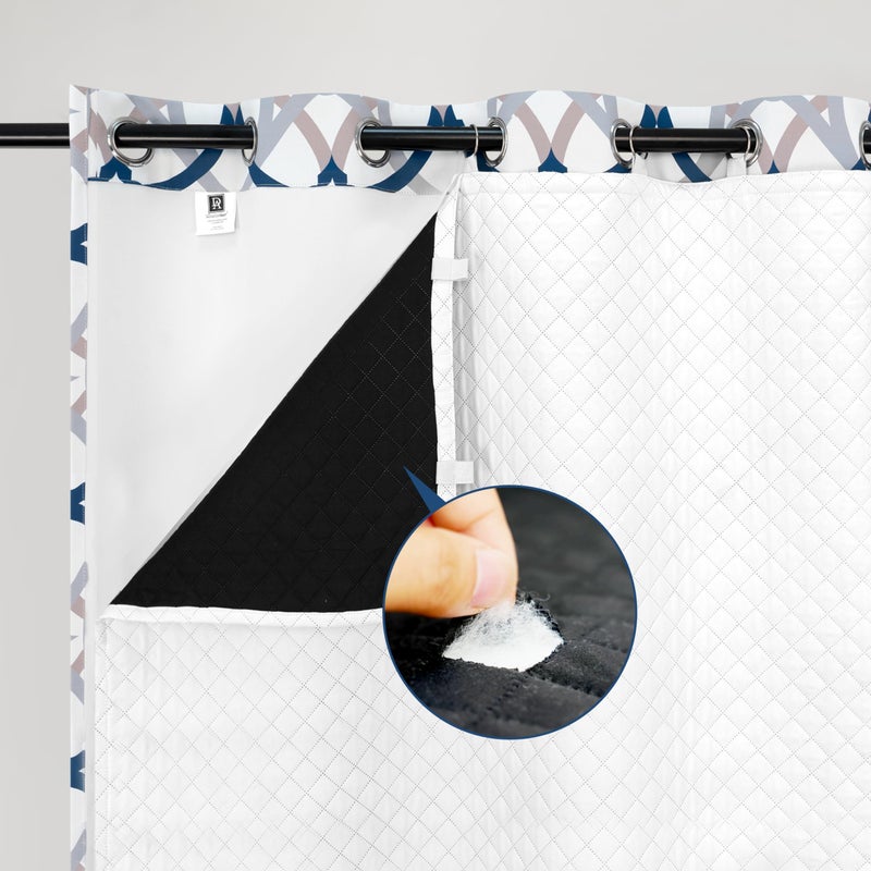 DriftAway Soundproof Thermal Insulated Quilted Curtain Liners for Bedroom Sound Barrier 100 Blackout Cold Heat Noise Reducing Energy Saving 50 Inches by 80 Inches Grayish White One Panel
