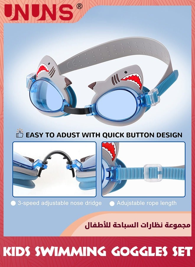 UNUNS Kids Swimming Goggles Set,Anti Fog Swim Goggles With Ear Plugs And Nose Clip,No Leaking Clear Vision Swimming Goggles,Birthday Gift For Children Boys Girls 3-15,Blue Shark - Image 4