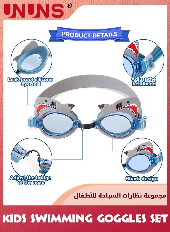 UNUNS Kids Swimming Goggles Set,Anti Fog Swim Goggles With Ear Plugs And Nose Clip,No Leaking Clear Vision Swimming Goggles,Birthday Gift For Children Boys Girls 3-15,Blue Shark - Image 2