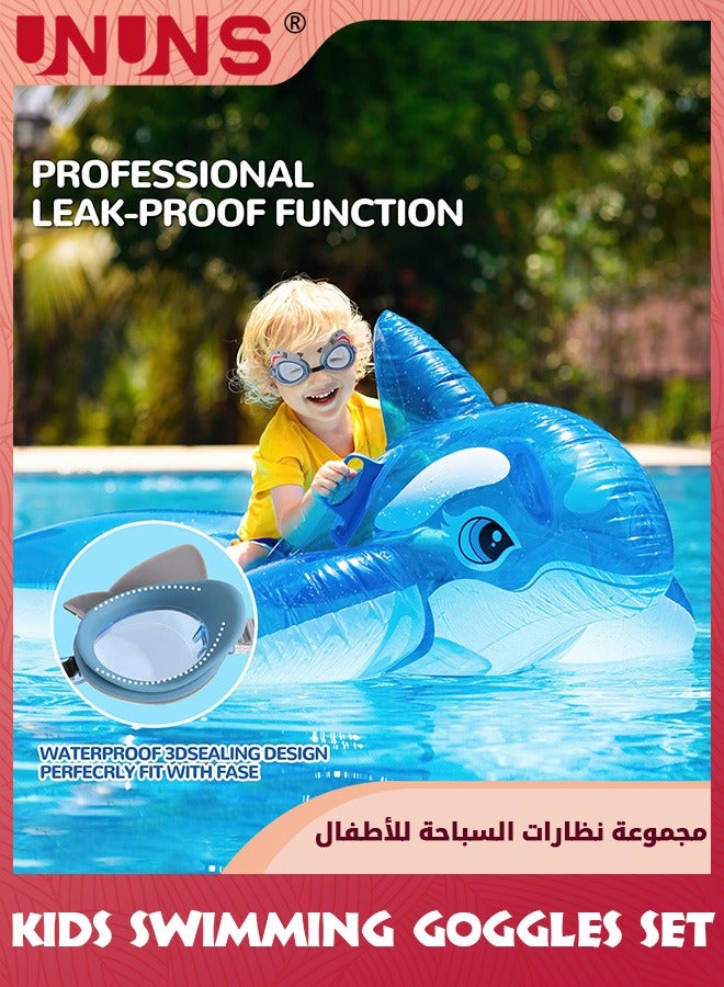 UNUNS Kids Swimming Goggles Set,Anti Fog Swim Goggles With Ear Plugs And Nose Clip,No Leaking Clear Vision Swimming Goggles,Birthday Gift For Children Boys Girls 3-15,Blue Shark - Image 5