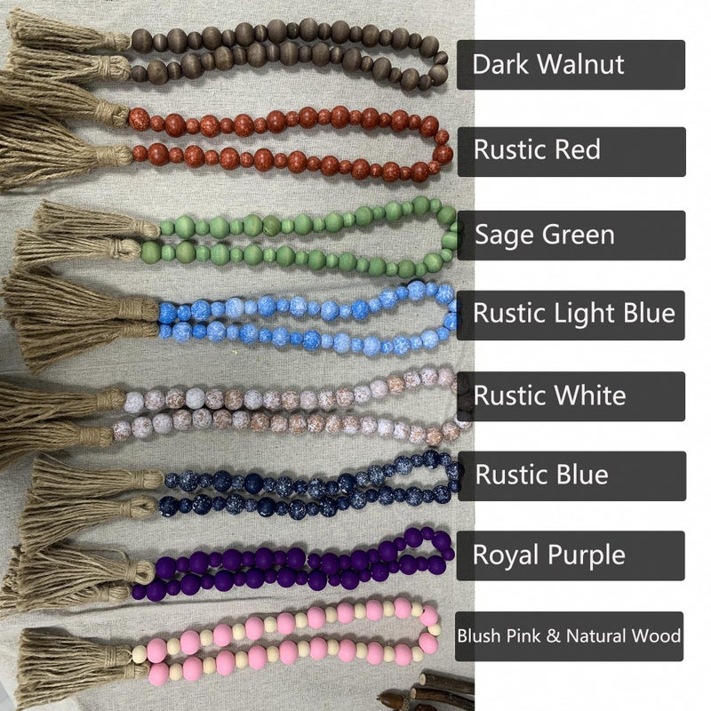 Fenisam Handcrafted Farmhouse Wooden Decorative Beads Garland, Table Tray Boho Wood Beads with Tassel, Small Rustic Antique Decor for Home and Events (Sage Green) - Image 5