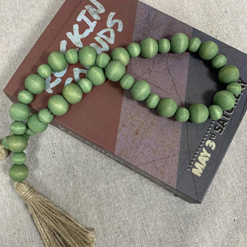 Fenisam Handcrafted Farmhouse Wooden Decorative Beads Garland, Table Tray Boho Wood Beads with Tassel, Small Rustic Antique Decor for Home and Events (Sage Green) - Image 1