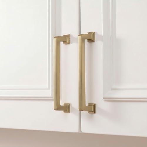 homdiy 10 Pack 5-1/16 Inch Champagne Bronze Cabinet Pulls, Solid Heavy-Duty Zinc Alloy Kitchen Handles, Gold Cabinet Handles Modern Square Drawer Pulls for Cupboard, Dresser, Wardrobe - Image 1
