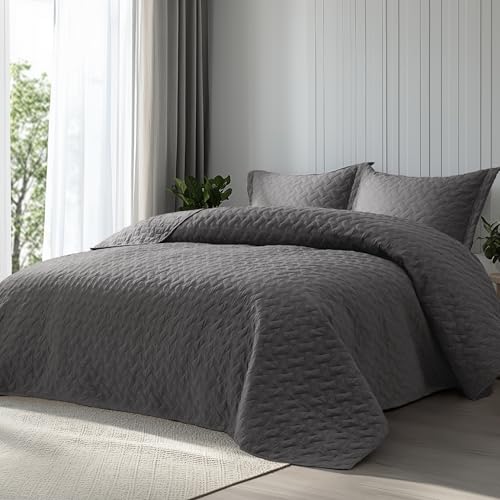 Bedsure Quilts Queen Size  Lightweight Bedspreads Queen Size with Basket Weave Pattern Soft Quilt Bedding Set Grey Comforter Set Coverlet for All Seasons with 2 Pillow Shams