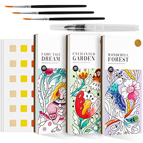 ROOCHKD 3pack Watercolor Painting Coloring Books Paint with Water Arts Crafts Kit for Kids Pocket Watercolor Paint Bookmarks Class Activities Art Supplies Party Favors Birthday Gift for Boys and Girls - Image 1