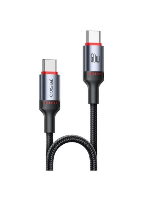 كابل شحن بيانات USB-C / Type-C إلى USB-C / Type-C من Yesido CA181 PD60W 3A، الطول: 1.2 متر (أسود)