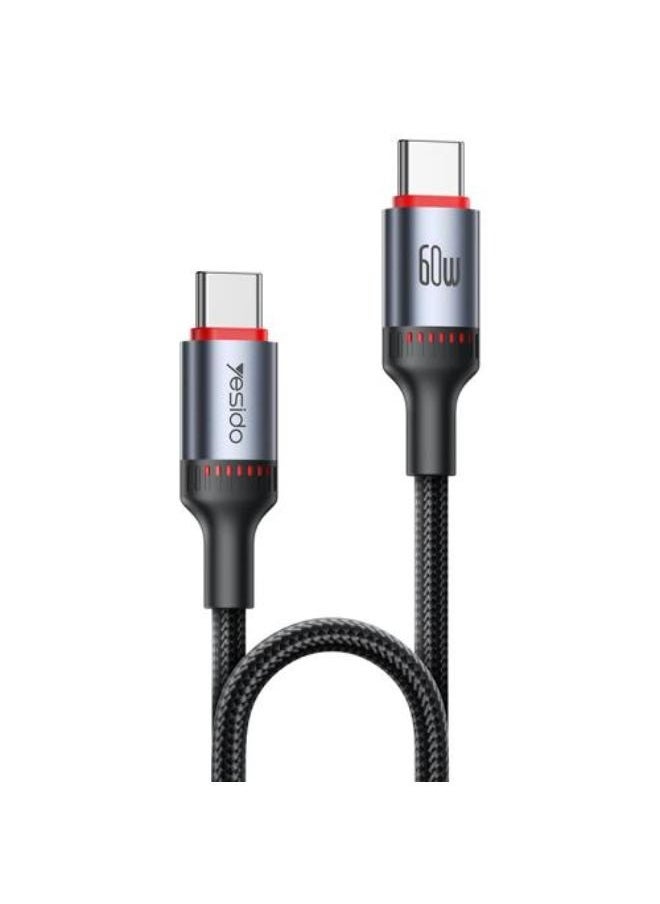 يسيدو - كابل شحن بيانات USB-C / Type-C إلى USB-C / Type-C من Yesido CA181 PD60W 3A، الطول: 1.2 متر (أسود) - Image 1