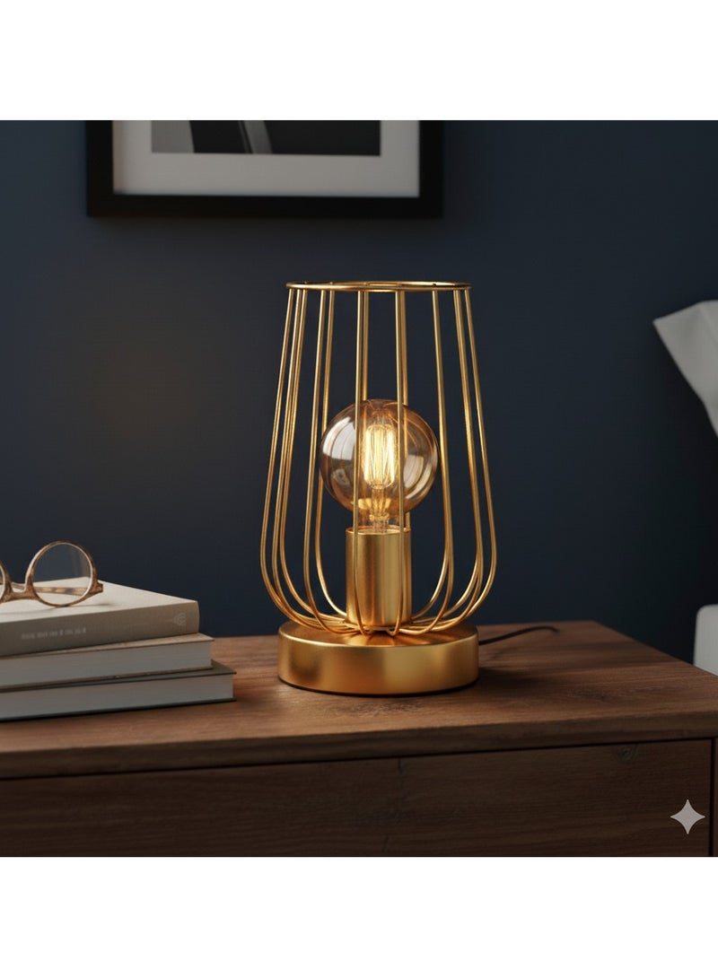 الروضة للإضاءة اباجورة شكل مميز وفريد ومناسب لجميع الأذواق معدن - اباجورة مودرن لغرف النوم والمعيشة | اللون: دهبى | المقاس: 25x13x13 سم - Image 2