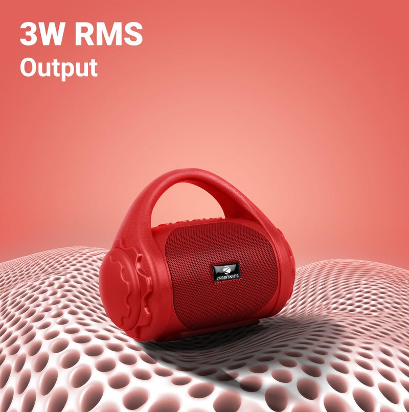 Zebronics ZEB-COUNTY 3W Wireless Bluetooth Portable Speaker With Supporting Carry Handle, USB, SD Card, AUX, FM & Call Function (Red) - Image 2