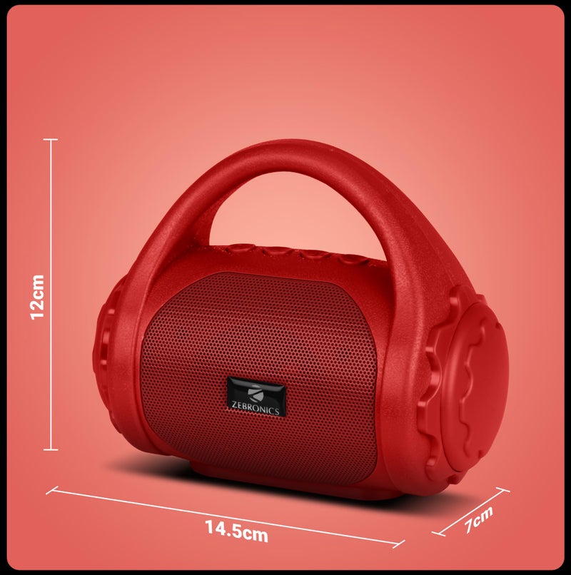 Zebronics ZEB-COUNTY 3W Wireless Bluetooth Portable Speaker With Supporting Carry Handle, USB, SD Card, AUX, FM & Call Function (Red) - Image 5