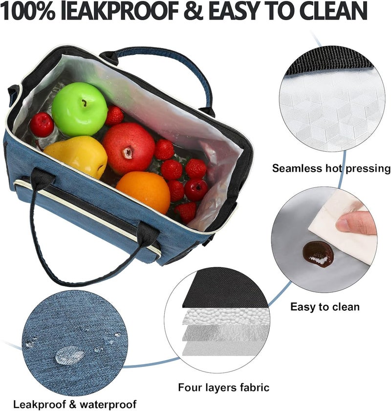 IDEATECH Large Insulated Lunch Bag for Men, Blue, Reusable Cooler Bag with Pockets, Leakproof and Insulation - Image 5