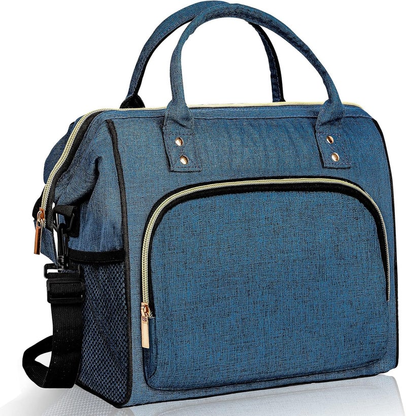 IDEATECH Large Insulated Lunch Bag for Men, Blue, Reusable Cooler Bag with Pockets, Leakproof and Insulation - Image 1
