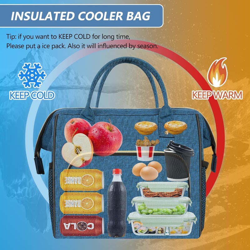 IDEATECH Large Insulated Lunch Bag for Men, Blue, Reusable Cooler Bag with Pockets, Leakproof and Insulation - Image 3
