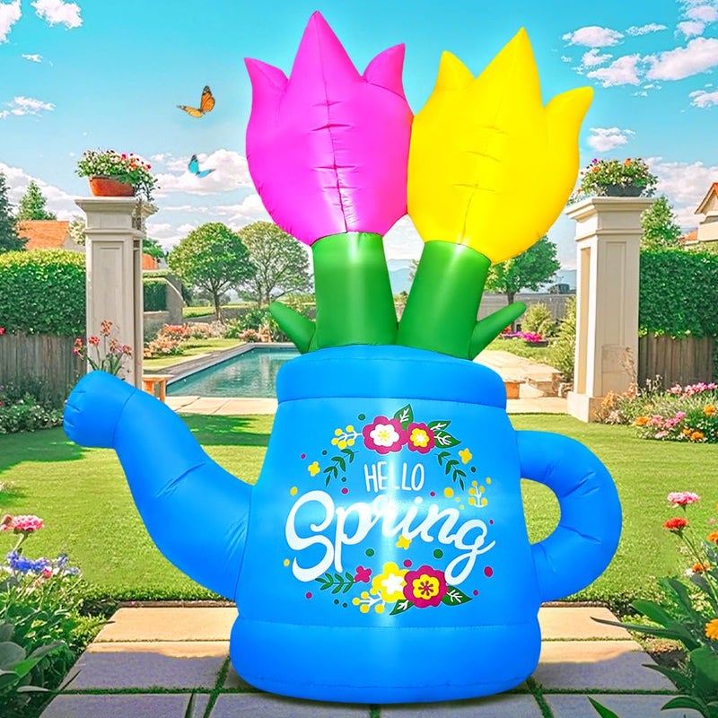 KOOY 6FT Spring Easter Inflatable Flower Outdoor Decoration Inflatable Flower Decor Blow Up Flower Decoration, Built-in LED Lights for Spring Easter Holiday Lawn Party Yard Outdoor Supplies - Image 1