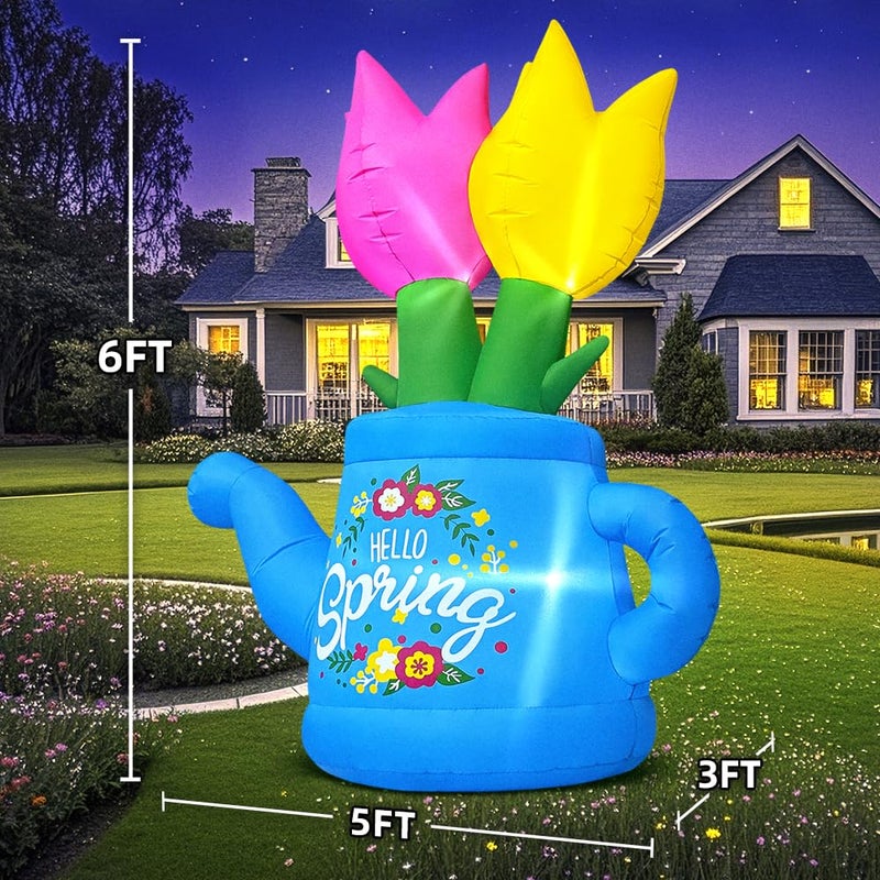 KOOY 6FT Spring Easter Inflatable Flower Outdoor Decoration Inflatable Flower Decor Blow Up Flower Decoration, Built-in LED Lights for Spring Easter Holiday Lawn Party Yard Outdoor Supplies - Image 5