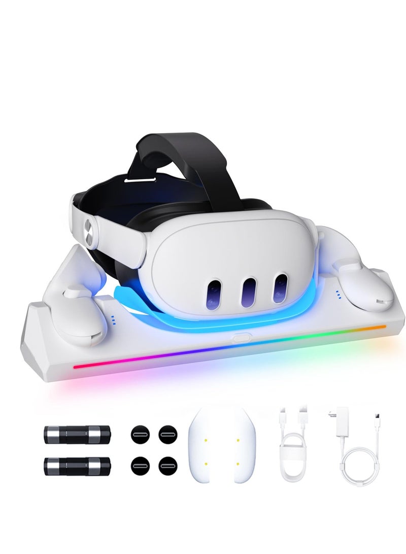 SYOSI Charging Station for Meta/Oculus Quest 3 Accessories, 30W Fast Adapter Charging Dock for Meta Quest 3 with LED Indicator  and 2 * 1800mAh Rechargeable Batteries Headset - Image 1