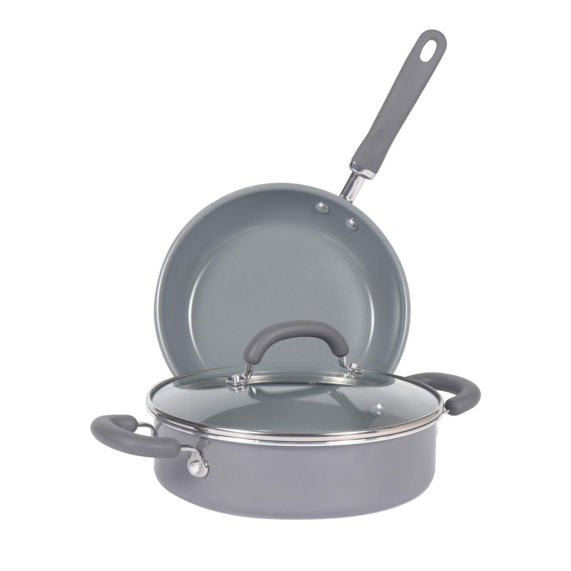 MEYER Meyer Anzen Healthy Ceramic Coated Cookware Frypan Sauteuse with Interchangeable Lid 3pcs Set - 24cm, Grey  - Image 1