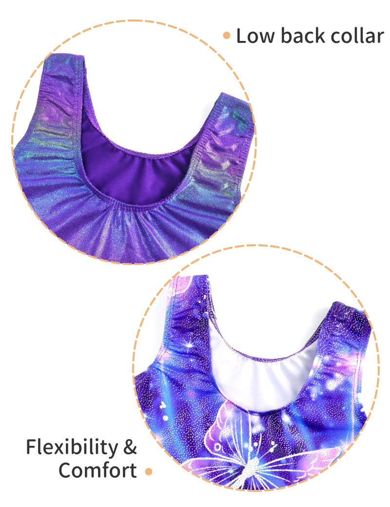 Nokecina Gymnastics Leotards for Girls Size 8-9 Years Old Shiny Purple Butterfly 2 Packs Stretchy Gym Outfits - Image 4