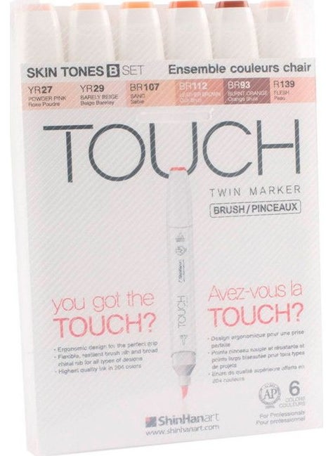 Touch Twin Brush Marker Brush Tip Marker Set 6 Colors Skin Tones B 