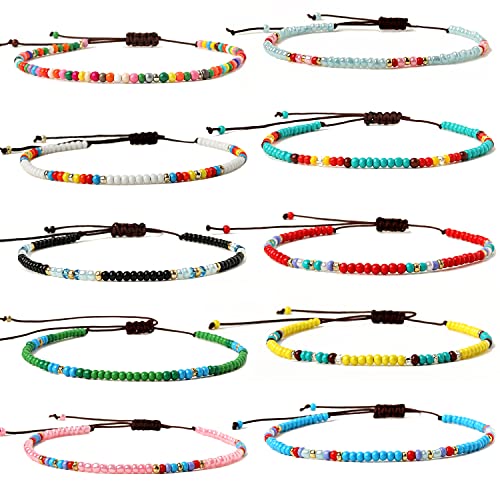 XIJIN 10Pcs Handmade Beaded Anklets for Women Boho Colorful Beads Ankle Bracelets Beach Braided Rope Foot Anklet Set - Image 1