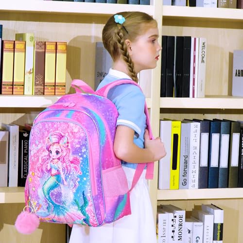 KLFVB 3PCS Mermaid Backpack for Girls, 16" Sequin Kids Bookbag and Lunch Box, Preschool Backpacks for Elementary Students - Image 2