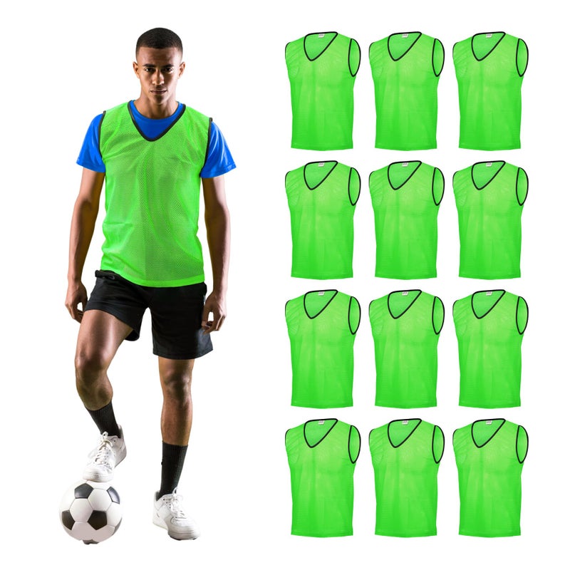 GSi Sports Pinnies - Pack of 12 - Free Size for Youth/Adult - 5 Color Options - Soccer, Basketball Practice Vest (Green) - Image 1