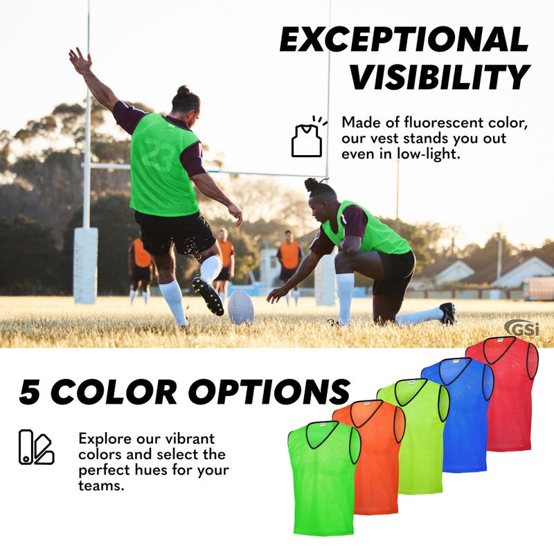 GSi Sports Pinnies - Pack of 12 - Free Size for Youth/Adult - 5 Color Options - Soccer, Basketball Practice Vest (Green) - Image 3