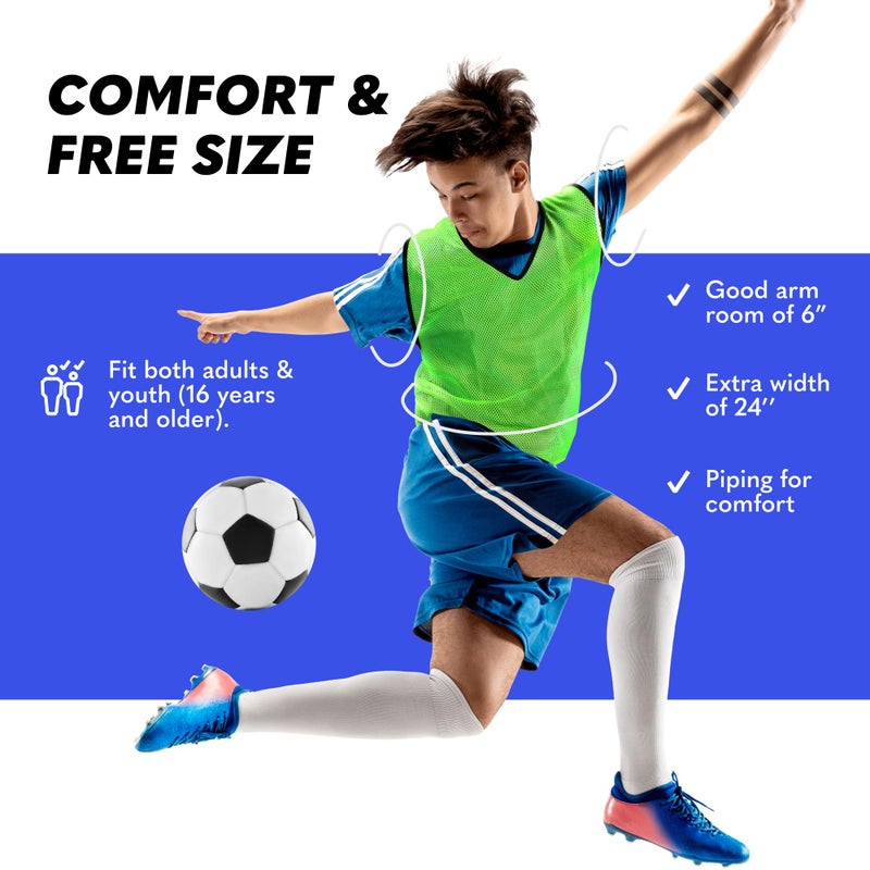 GSi Sports Pinnies - Pack of 12 - Free Size for Youth/Adult - 5 Color Options - Soccer, Basketball Practice Vest (Green) - Image 2