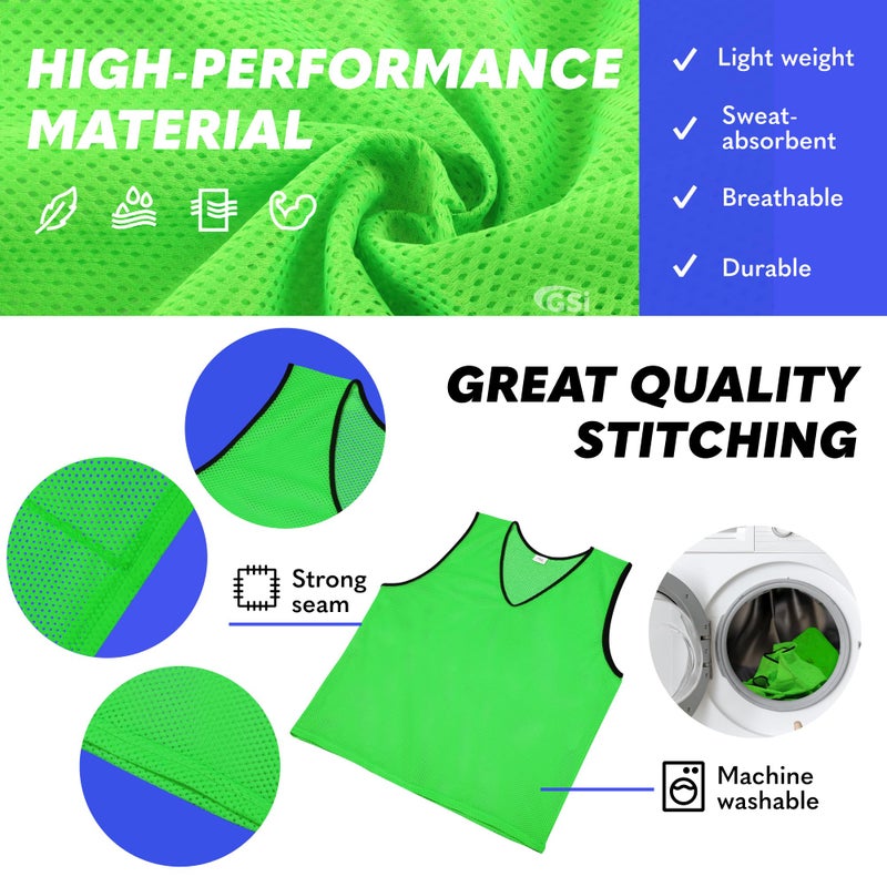 GSi Sports Pinnies - Pack of 12 - Free Size for Youth/Adult - 5 Color Options - Soccer, Basketball Practice Vest (Green) - Image 4