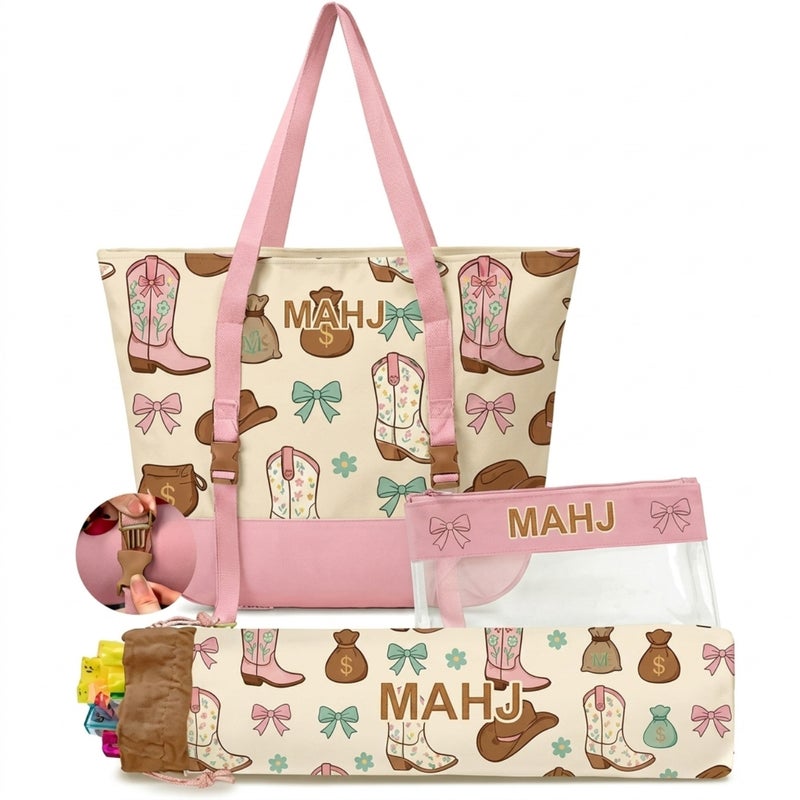 Three-Piece Canvas Cosmetic Bag Set, Cream Style - Image 1