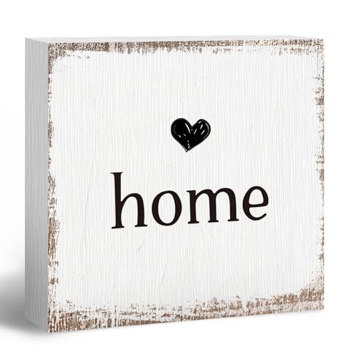 ANIANG Home Sign, Home Signs for House Decor, Welcome Sign, Rustic Farmhouse Desk Decor Wood Block Box Plaque for Living Room Wall Shelf, Housewarming Gifts - Image 1