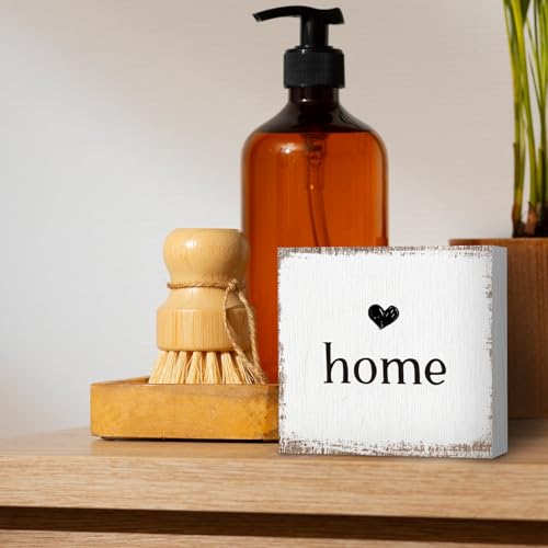 ANIANG Home Sign, Home Signs for House Decor, Welcome Sign, Rustic Farmhouse Desk Decor Wood Block Box Plaque for Living Room Wall Shelf, Housewarming Gifts - Image 4