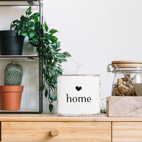 ANIANG Home Sign, Home Signs for House Decor, Welcome Sign, Rustic Farmhouse Desk Decor Wood Block Box Plaque for Living Room Wall Shelf, Housewarming Gifts - Image 2