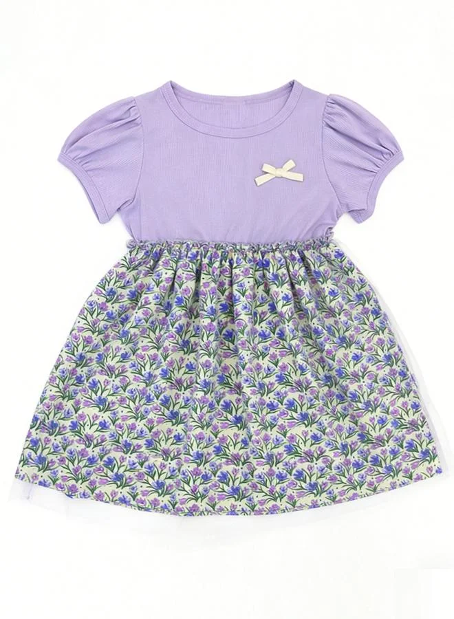 Take Two Girls Floral Print Puff Sleeve Dress