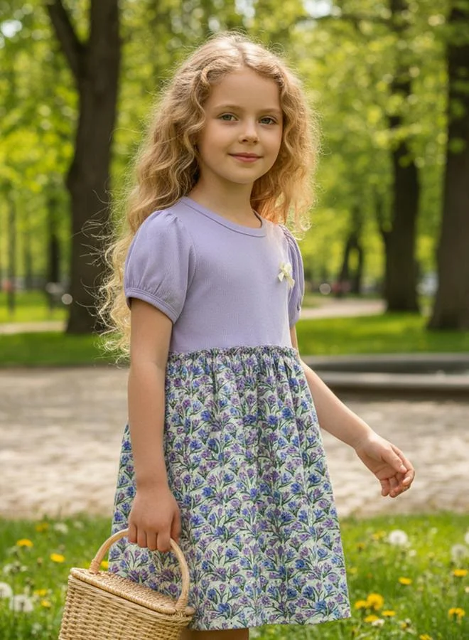 Take Two Girls Floral Print Puff Sleeve Dress