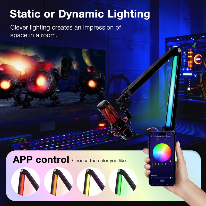 SUNMON ذراع بوم مع ضوء RGB - ذراع ميكروفون لـ HyperX QuadCast و Blue Yeti و Shure SM7B و Rode ومعظم ميكروفونات الألعاب، ذراع ميكروفون قابلة للتعديل في الارتفاع، حامل ميكروفون مكتبي لمعظم ميكروفونات USB من SUNMON - Image 2